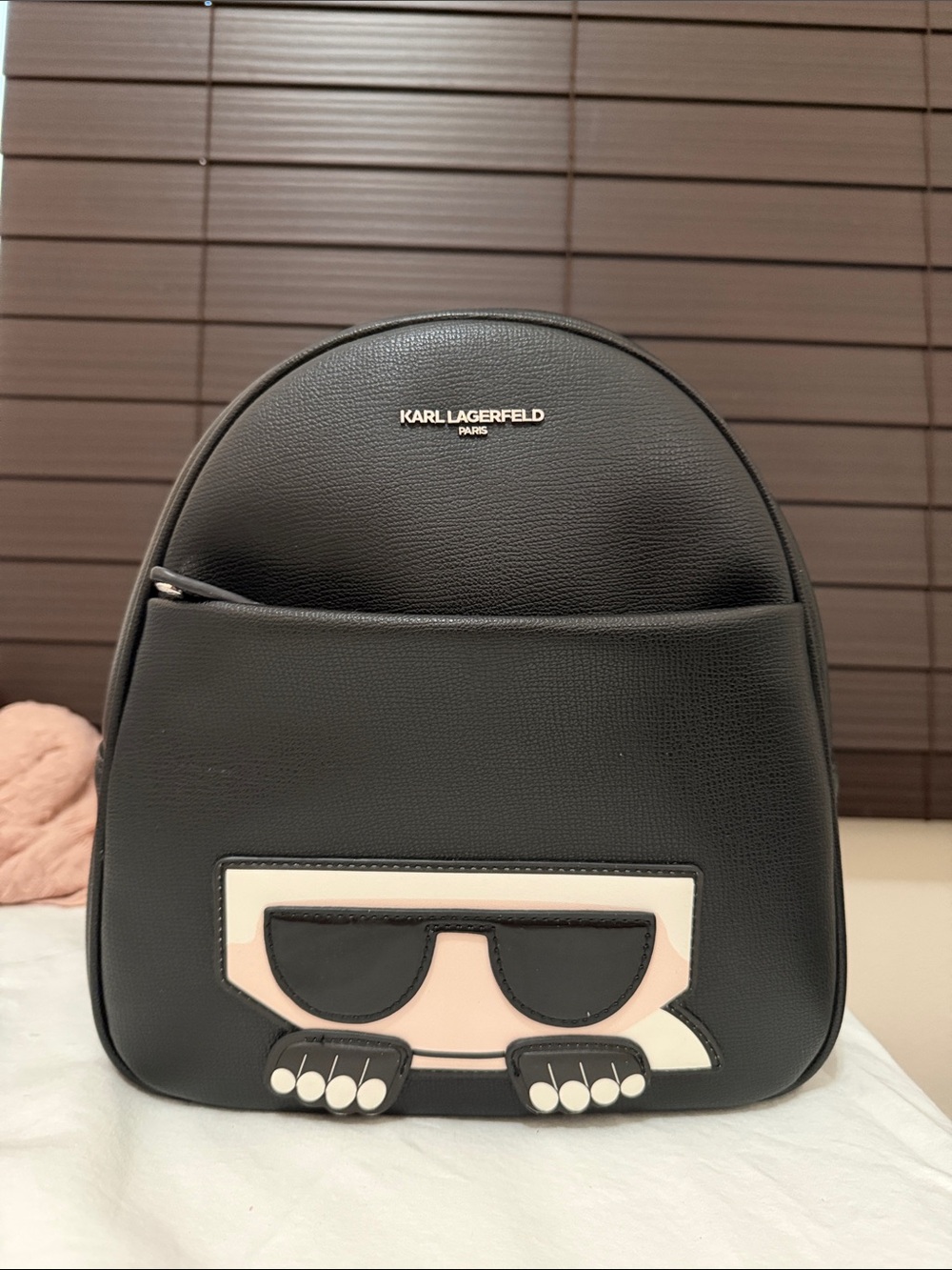Karl Lagerfeld Black Mini Backpack with Character Face Appliqué